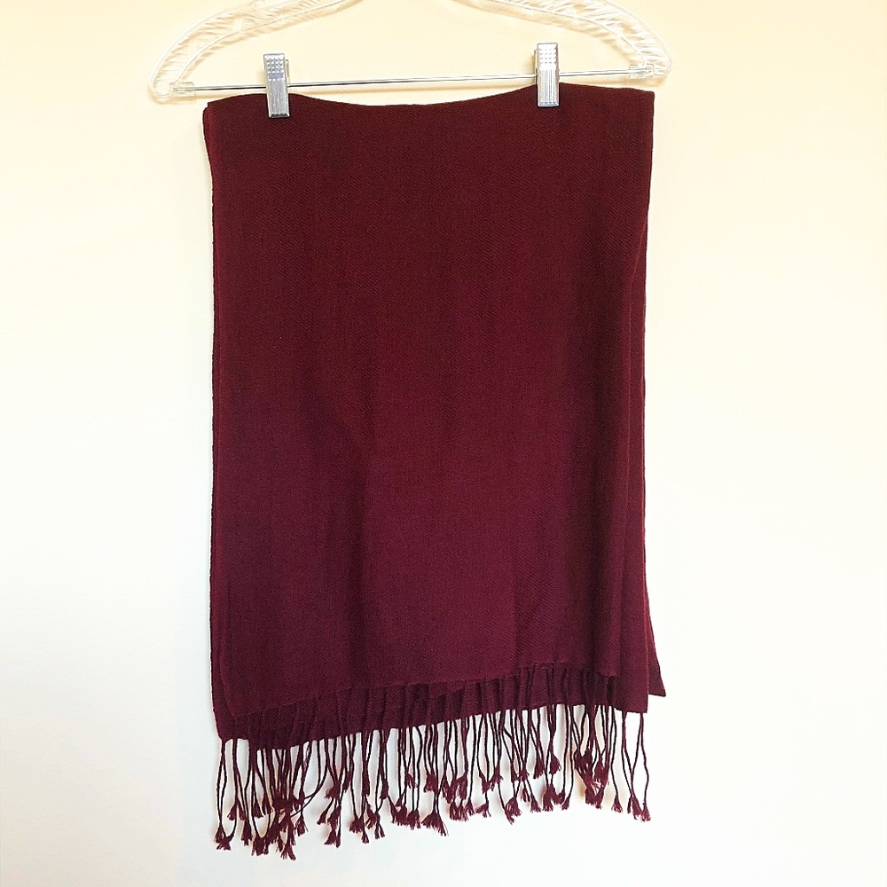 100% Cashmere Scarf Wrap Shawl Maroon with Tassels